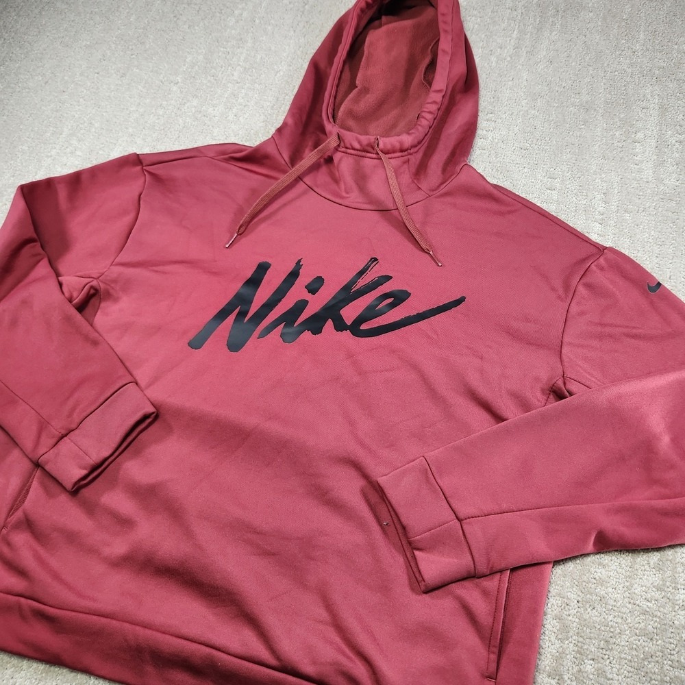 Nike Hoodie Women Medium Sweatshirt Script Therma Logo Air Athleisure Hooded Red